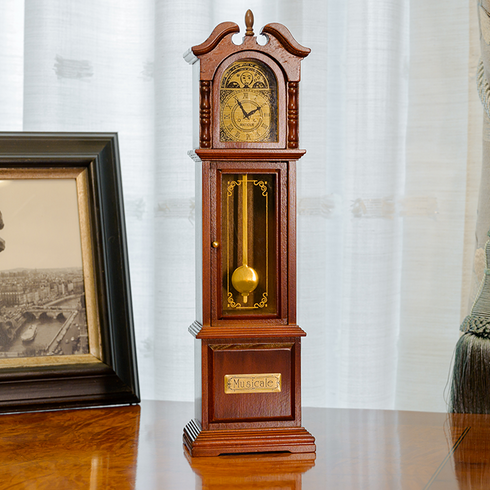 木製ミニアンティークオルゴール 古時計【YA217S】