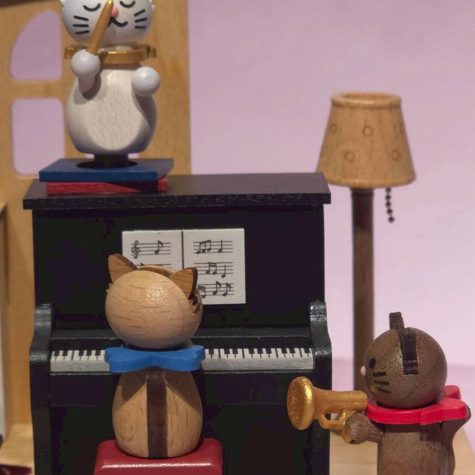 木製からくりオルゴール 猫のピアノ演奏会 Cat Play Piano｜♪Memory